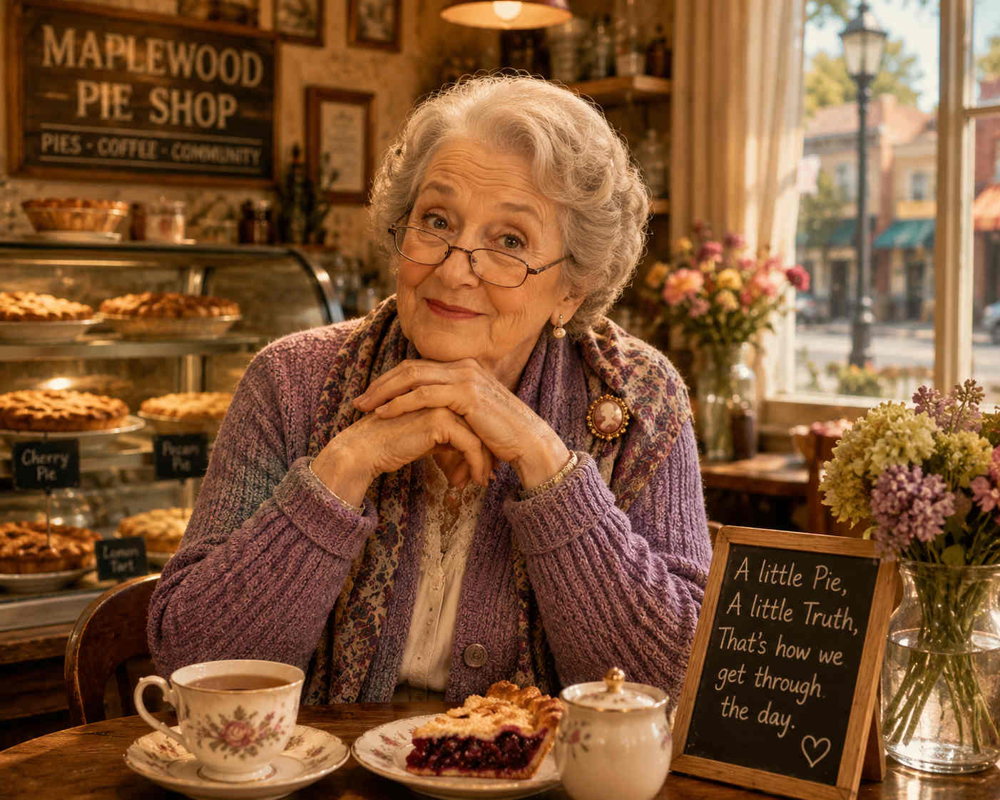 Portrait of Mrs. Collins, one of Maplewood's most observant neighbors