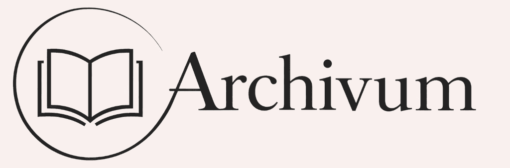 Logo of the publishing imprint Archivum as Text with swoosh from A around a open book