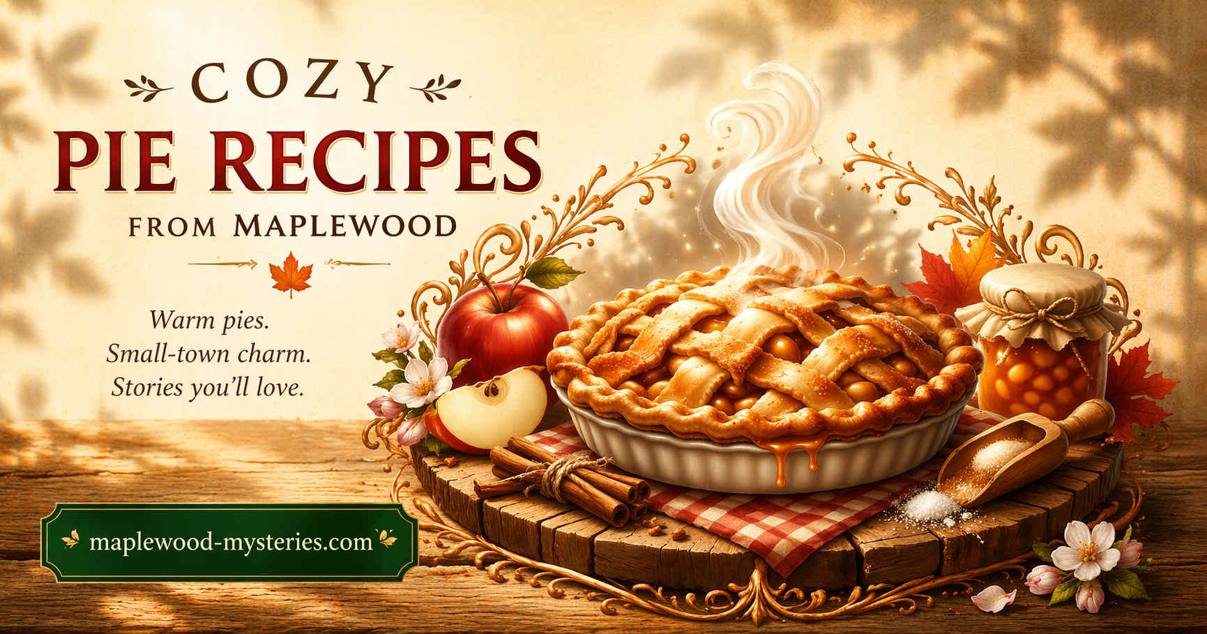 Apple pie recipe image with a cozy Maplewood kitchen mood